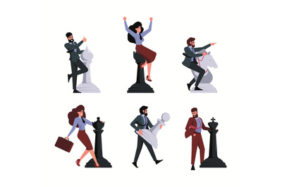 Chess and people. Business strategy concept scenes characters moving c