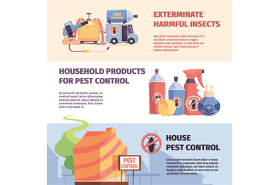 Harmful insects banners. Toxic danger bugs in interior air protection