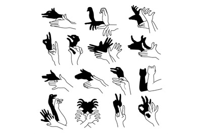 Hands shadow. Theatrical gestures hands puppets creative poses from hu