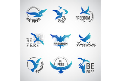 Freedom logo. Business identity symbols with flying birds silhouettes