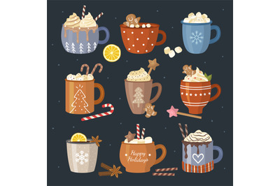 Winter drinks. Beverages christmas celebration liquid food coffee tea