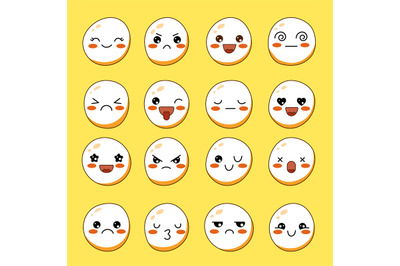 Smile characters. Funny emoticon cute faces with various emotions sad