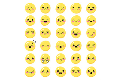 Smiles collection. Cute emoticons human faces emotions angry happy sad