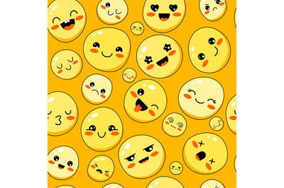 Emoji pattern. Sad happy angry smile cartoon faces illustrations for t