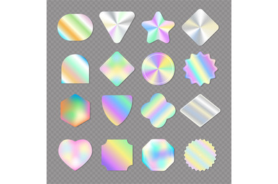 Holographic stickers. Retro shiny gradients stickers ads emblems and t