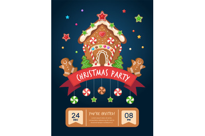 Gingerbread poster. Christmas decorative background with delicious bak