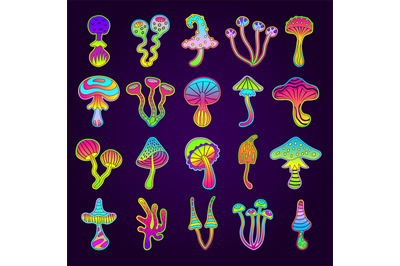 Poison mushroom. Colorful fairytale magic toxic drugs from fantasy mus