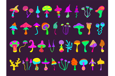 Toxic mushroom. Unhealthy botanical poisonous toxic food colorful neon