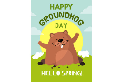 Groundhog animal poster. Time loop concept of day repetition printing