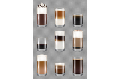 Coffee mug. Morning drinks in cups americano espresso beverage liquids