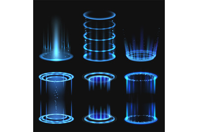 Energy glowing frames. Fantastic futuristic holes circle portals power