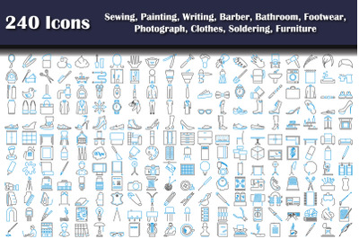 240 Icons Of Sewing, Painting, Writing, Barber, Bathroom, Footwear, Ph