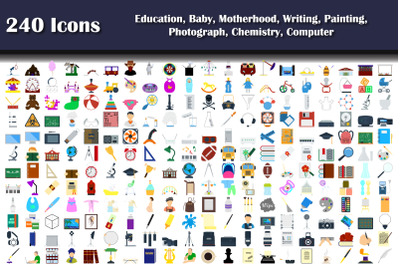 240 Icons Of Education, Baby, Motherhood, Writing, Painting, Photograp