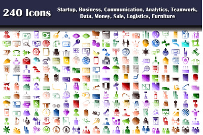 240 Icons Of Startup, Business, Communication, Analytics, Teamwork, Da