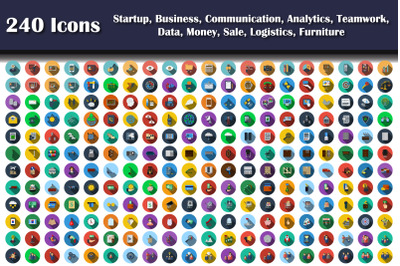 240 Icons Of Startup, Business, Communication, Analytics, Teamwork, Da