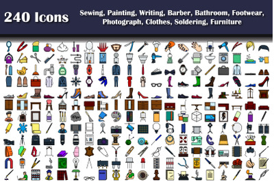 240 Icons Of Sewing, Painting, Writing, Barber, Bathroom, Footwear, Ph