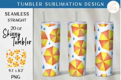Fall Tumbler Sublimation. Watercolor Autumn Umbrella Tumbler Wrap PNG