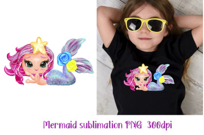 Mermaid Sublimation PNG Little Princess sublimation for kids