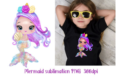 Mermaid Sublimation PNG Little Princess sublimation for kids