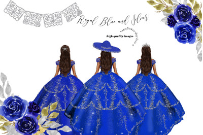 Royal Blue Princess Dresses Clipart, Royal Blue Quinceaera