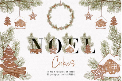 Christmas Cookies Noel Gingerbread House Winter Pine Wreath Letters