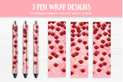 Falling Hearts Pen Wrap Design. Heart Pen Sublimation