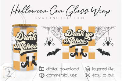 Retro Halloween Witch Libbey Can Glass Wrap Drink Up Witches