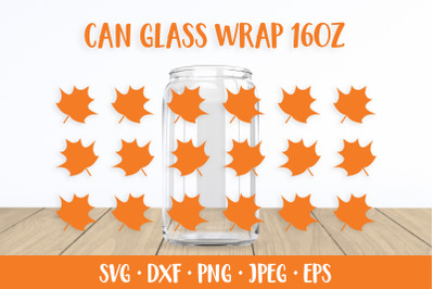 Maple Leaves Can Glass Wrap SVG. Autumn Glass Can