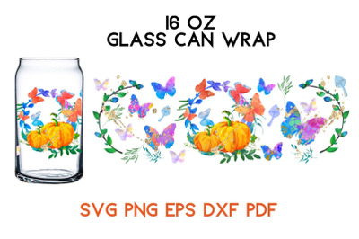 16 oz Glass Can Wrap Halloween Watercolor Pumpkins SVG