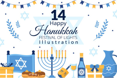 14 Happy Hanukkah Jewish holiday Illustration