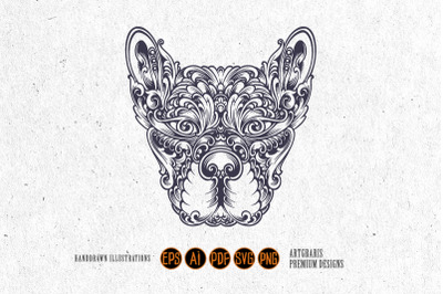 Monochrome dog head vintage ornament svg