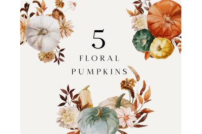 5 Floral Pumpkins - Autumn clipart