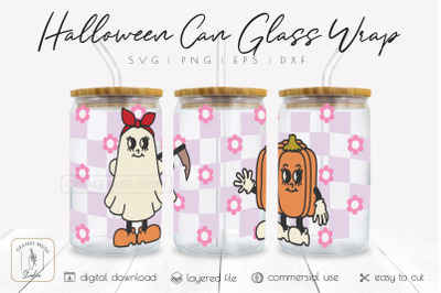 Retro Halloween Cute Ghost and Pumpkin Libbey Can Glass 16 Oz