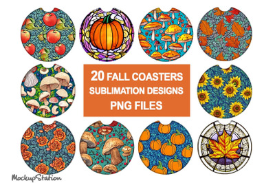 Fall Car Coaster Sublimation Bundle, Autumn Coaster Design