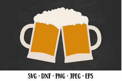 Beer SVG.  Two clinking beer mugs with foam