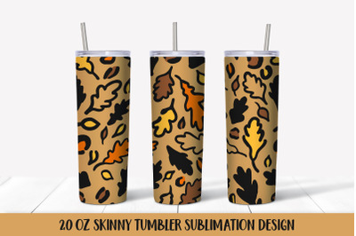 Colorful Fall Leaves Leopard Print Tumbler Wrap Sublimation