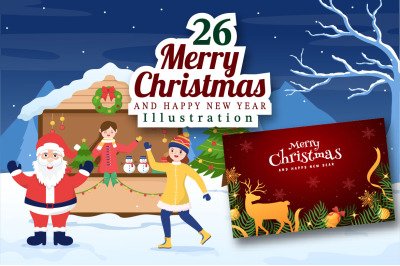 26 Merry Christmas and Happy New Year Illustration