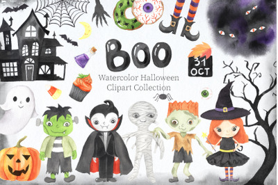 Watercolor Halloween Boo Clipart