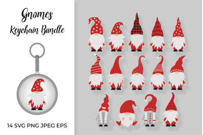 Gnome Keychain Bundle SVG. Cute cartoon gnomes SVG