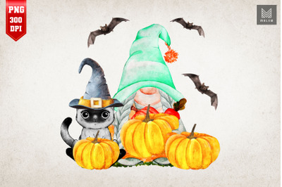 Black Cat&2C; Gnome &amp;amp; Pumpkin Halloween