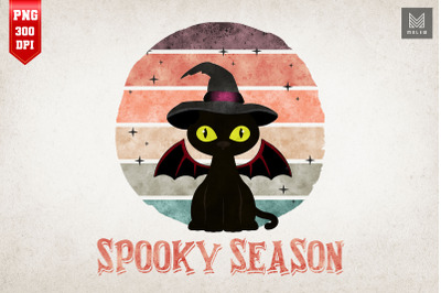 Spooky Season Black Cat Retro Halloween