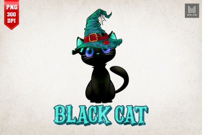 Black Cat With Witch Hat Halloween