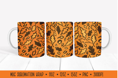 Fall Oak Leaves Mug Wrap. Leopard Print Mug Sublimation