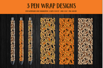 Oak Leaves Pen Wrap.  Fall Leopard Print Pen Wrap Sublimation