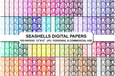 Seashells Digital Papers Background Sea Shell Paper Pack