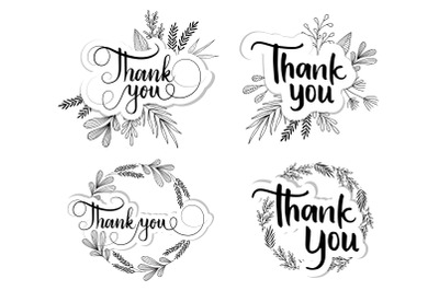 Thank You Script with Outline Floral Ornaments