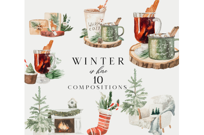 Winter is here - Christmas watercolor compositions clipart
