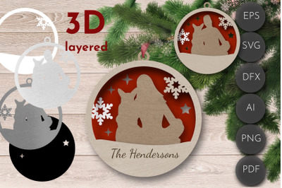 Christmas dog ornament svg 3D Layered, laser cut file svg