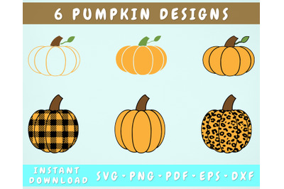 Pumpkins SVG Bundle, 6 Designs, Buffalo Plaid Pumpkin SVG, Leopard SVG