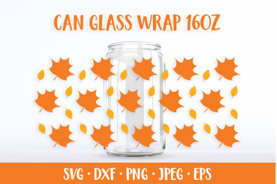 Fall Leaves Can Glass Wrap SVG. Autumn Glass Can